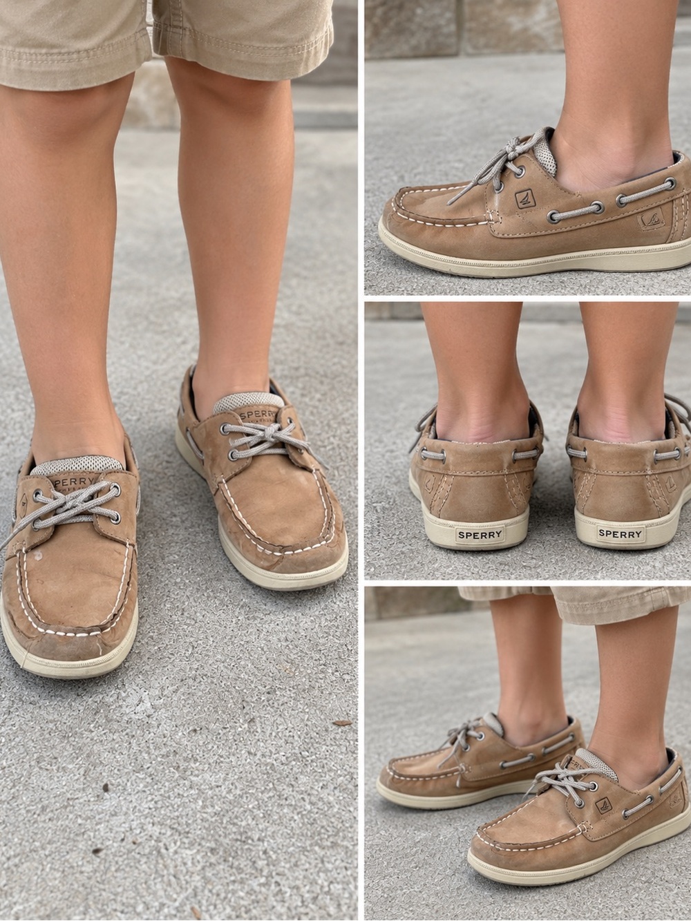 Sperry Boys 5 Top Siders Brown Tan Lanyard Boat Shoes YB46122A